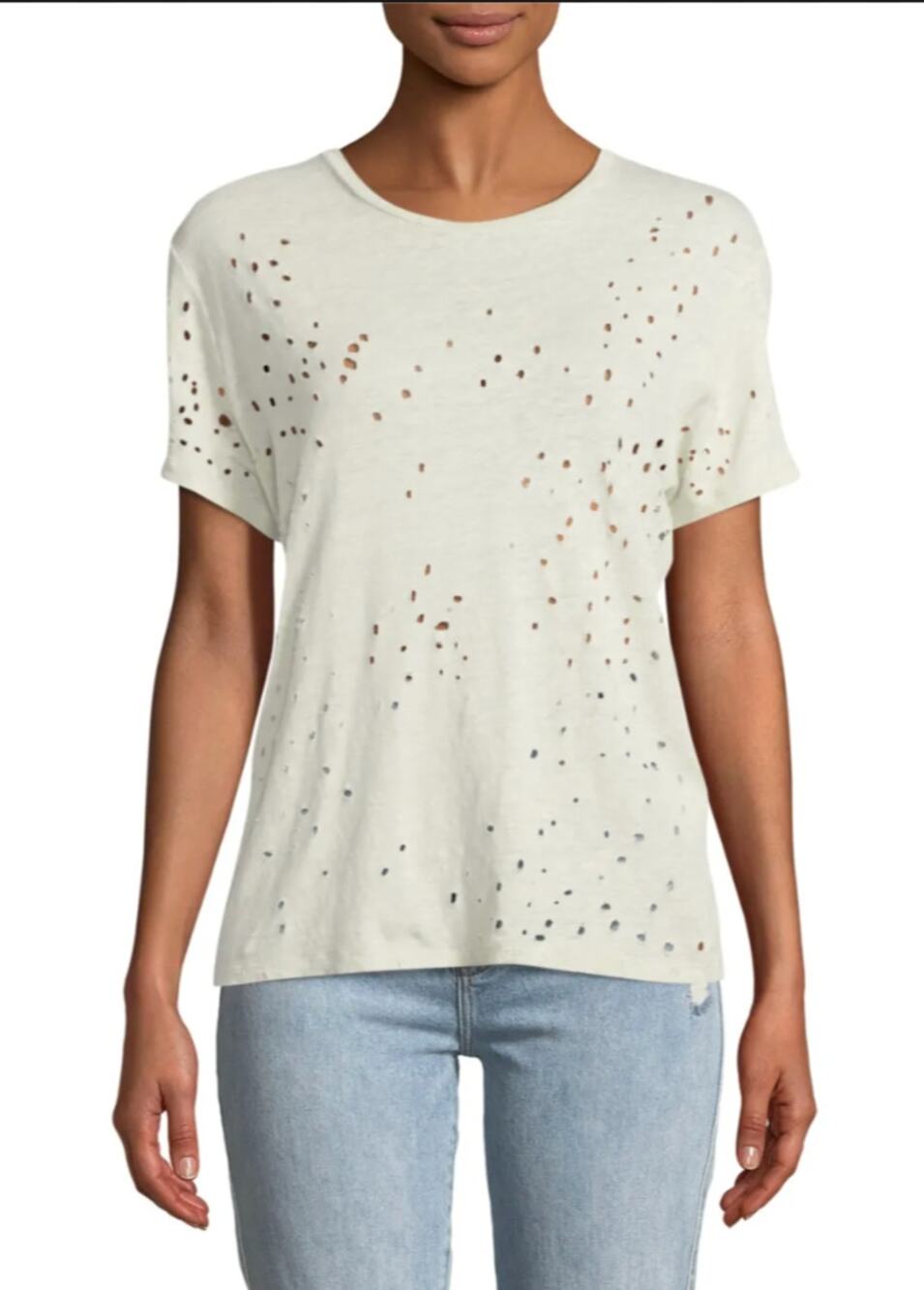 IRO Off White Top Cotton Sija Distressed Linen Crew Neck Size X-Small XS